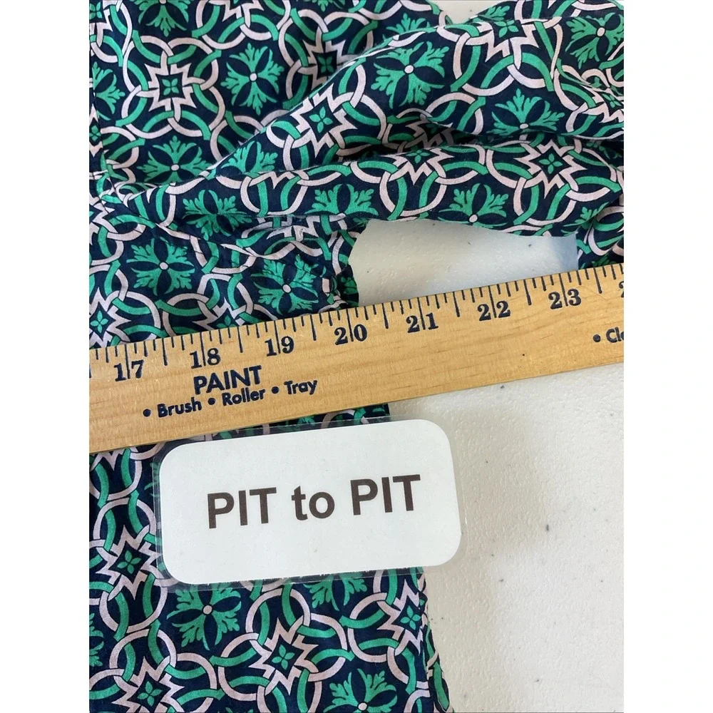 J. Crew Womens Top Size 12 Green Blue Printed Tunic Shirt Long‎ Sleeve Silk Blnd